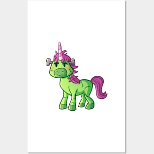 Cute Halloween Unicorn in Frankensteins Monster Costume Posters and Art